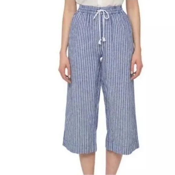 beachlunchlounge Margot Striped Linen Blend Pull-On Crop Length Pants w Pockets - Picture 3 of 11